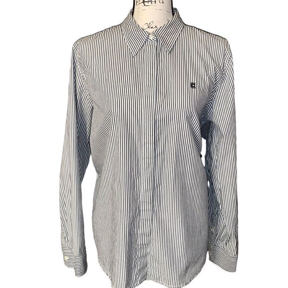 CHAPS white & navy striped button down blouse XL - Picture 1 of 6